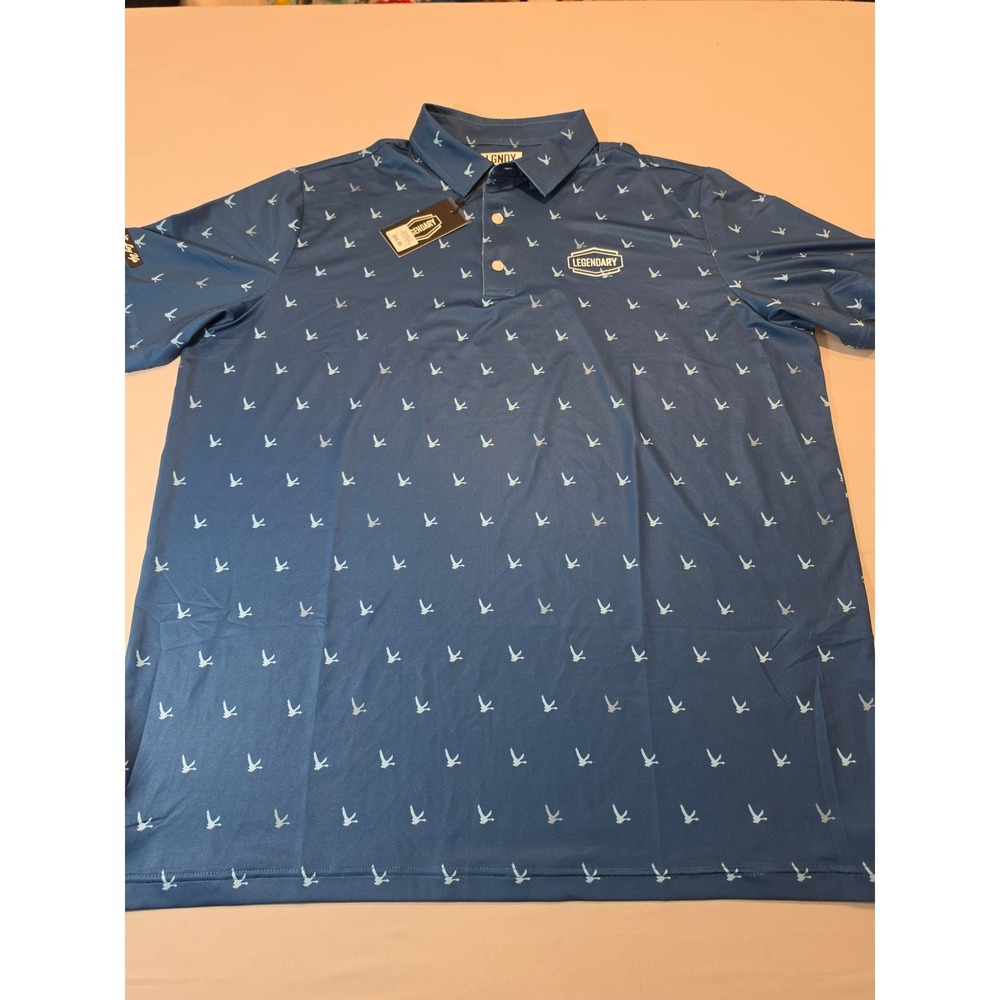 LGNDY Legendary Mens Blue Flying Goose Print Golf Polo Shirt 2XL New